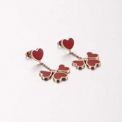 Stainless Steel Enamel Heart Drop Earrings - kalen