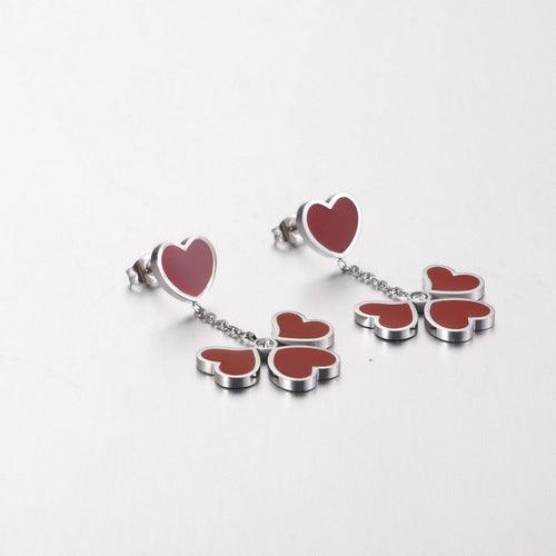 Stainless Steel Enamel Heart Drop Earrings - kalen