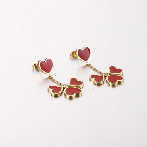 Stainless Steel Enamel Heart Drop Earrings - kalen