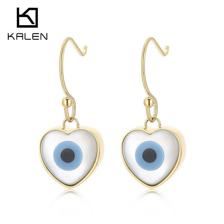 Stainless Steel Evil Eye Heart Drop Earrings - kalen