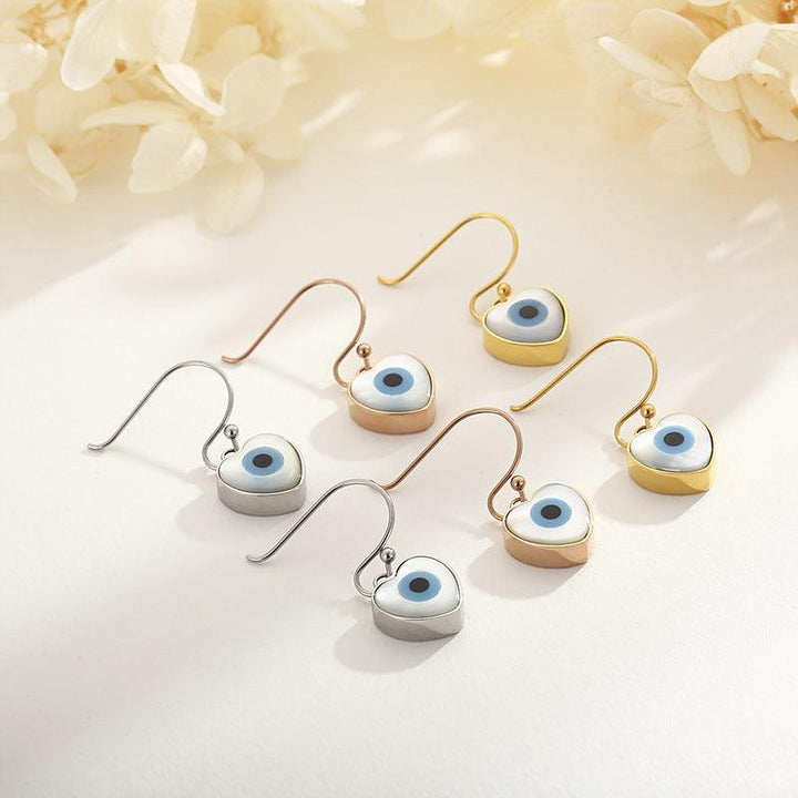 Stainless Steel Evil Eye Heart Drop Earrings - kalen