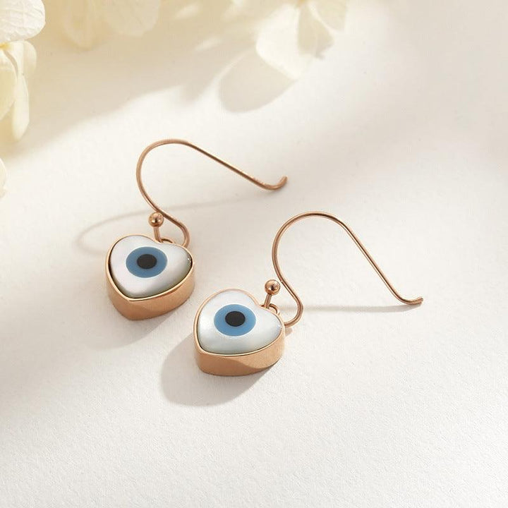 Stainless Steel Evil Eye Heart Drop Earrings - kalen