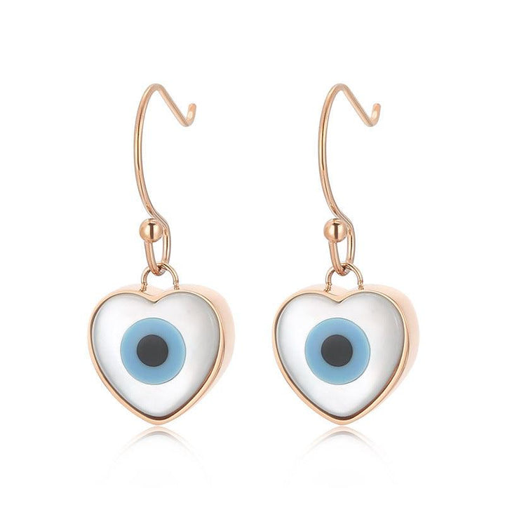 Stainless Steel Evil Eye Heart Drop Earrings - kalen