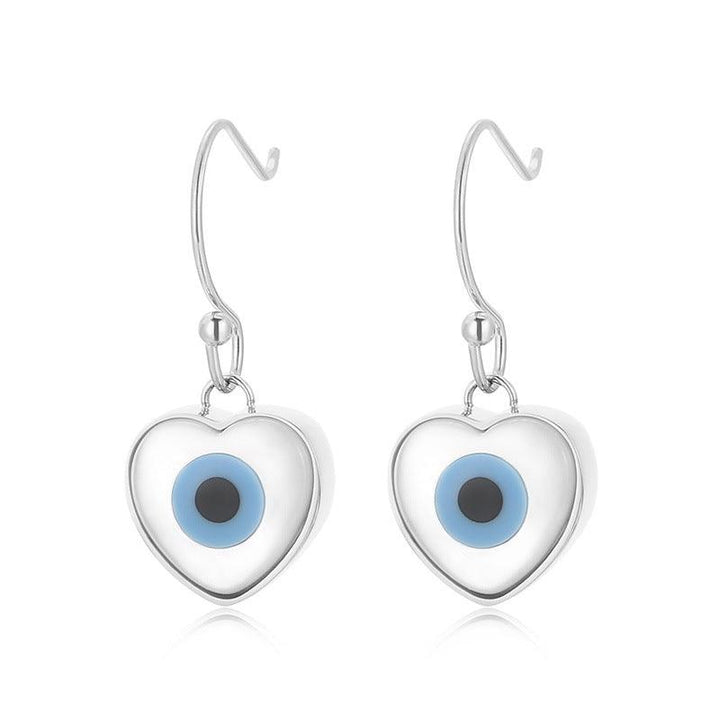 Stainless Steel Evil Eye Heart Drop Earrings - kalen