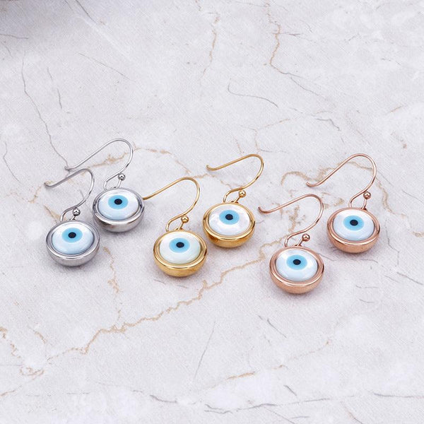 Stainless Steel Evil Eye Round Drop Earrings - kalen