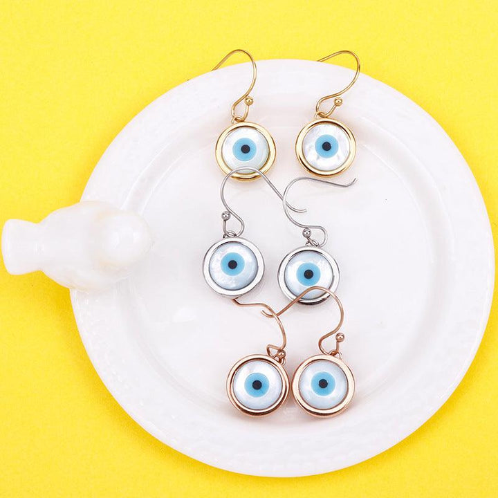 Stainless Steel Evil Eye Round Drop Earrings - kalen