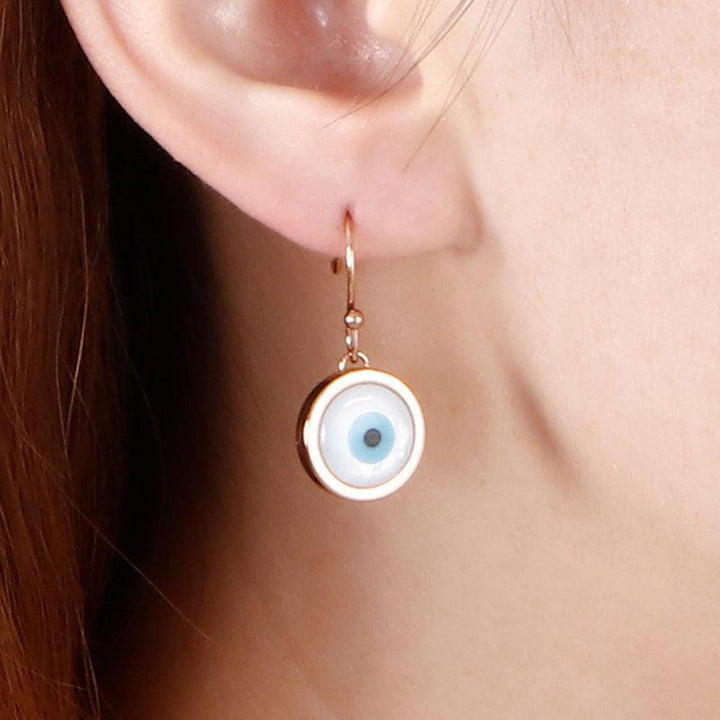 Stainless Steel Evil Eye Round Drop Earrings - kalen