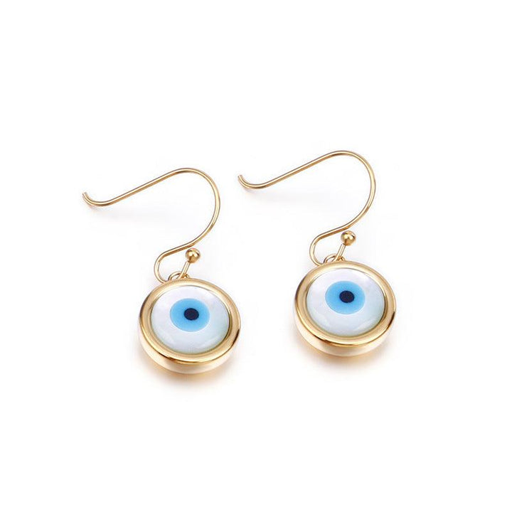 Stainless Steel Evil Eye Round Drop Earrings - kalen