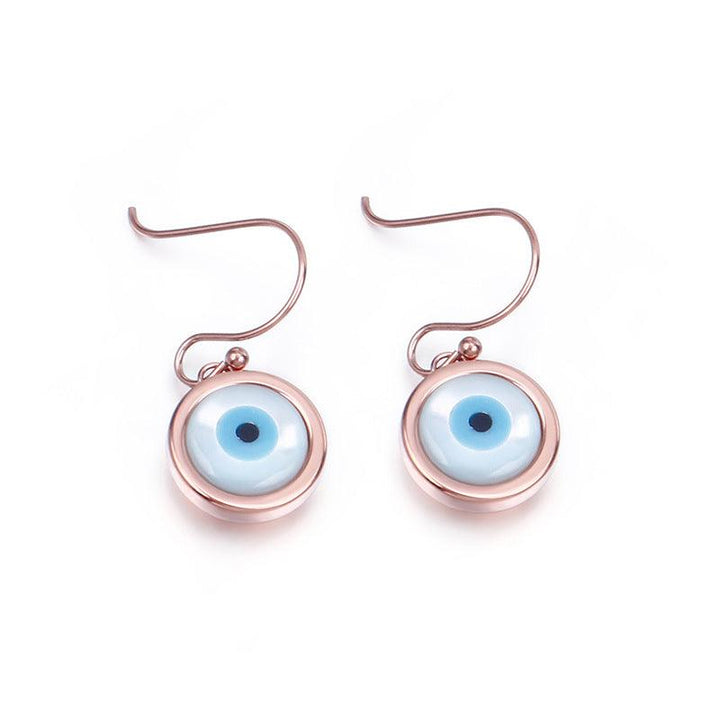 Stainless Steel Evil Eye Round Drop Earrings - kalen