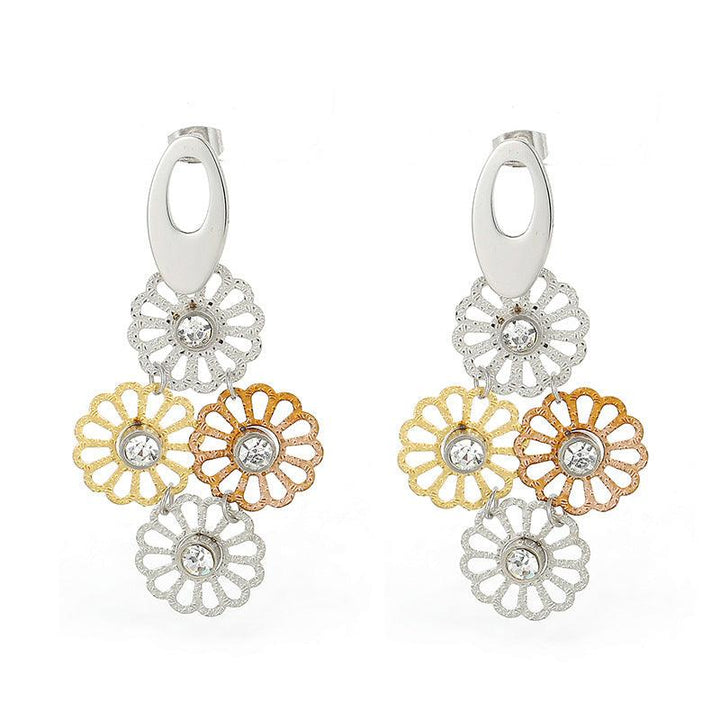 Stainless Steel Flower Drop Earrings - kalen