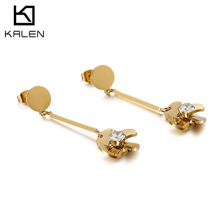 Stainless Steel Flower Drop Earrings - kalen