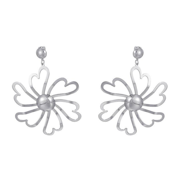 Stainless Steel Flower Drop Earrings - kalen