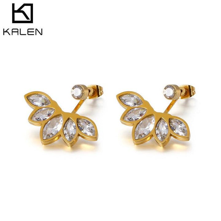 Stainless Steel Flower Zircon Stub Earrings - kalen