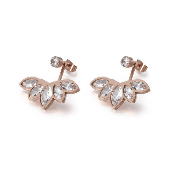 Stainless Steel Flower Zircon Stub Earrings - kalen