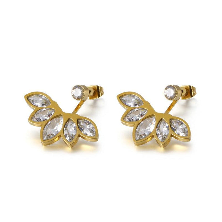 Stainless Steel Flower Zircon Stub Earrings - kalen