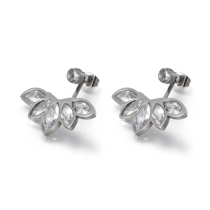 Stainless Steel Flower Zircon Stub Earrings - kalen