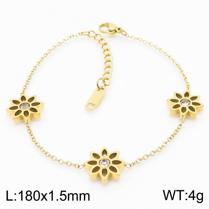 Stainless Steel Flower Zircon Stub Earrings Necklace Bracelet Set - kalen