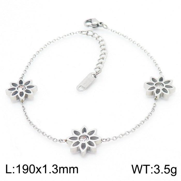 Stainless Steel Flower Zircon Stub Earrings Necklace Bracelet Set - kalen