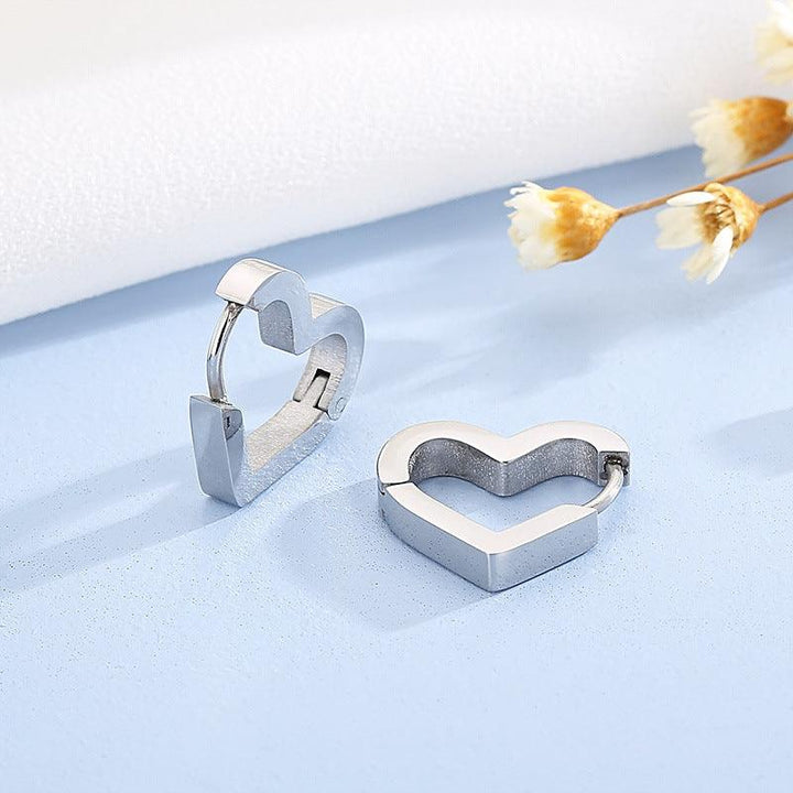 Stainless Steel Geometric Heart Hoop Earrings - kalen