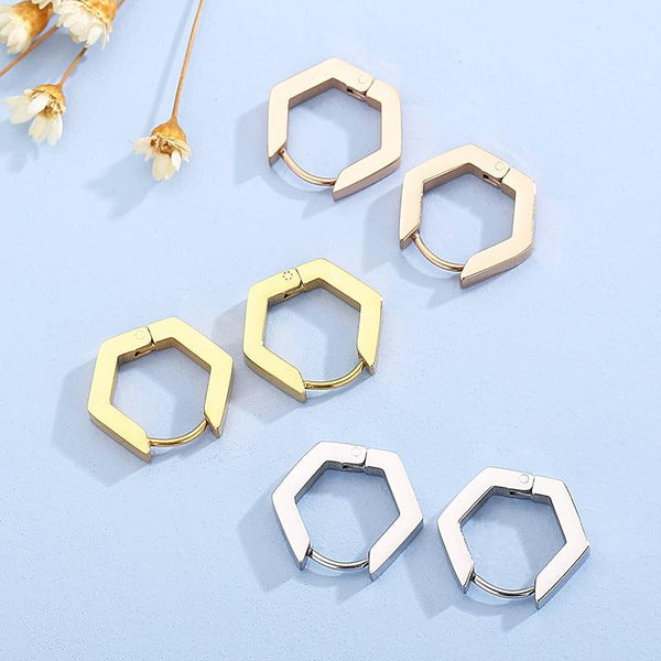 Stainless Steel Geometric Hexagon Hinged Hoop Earrings - kalen