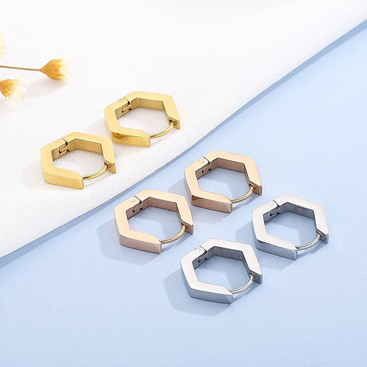 Stainless Steel Geometric Hexagon Hinged Hoop Earrings - kalen