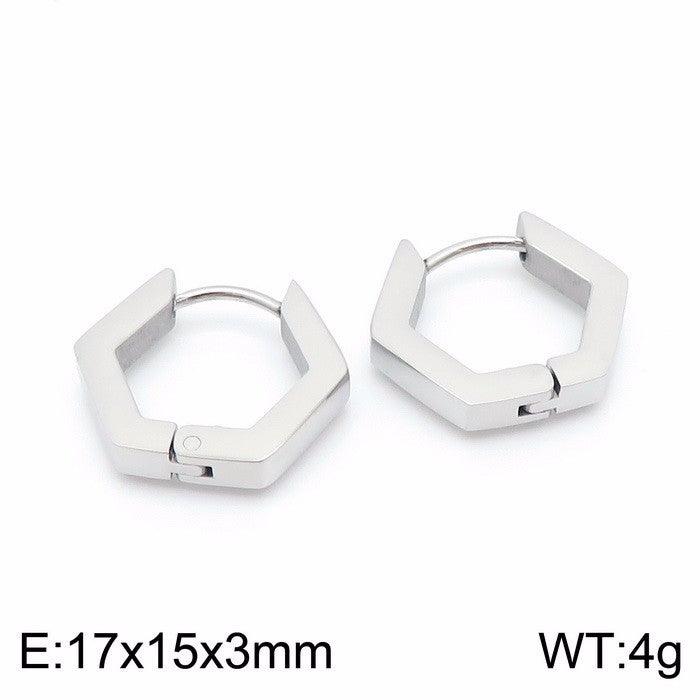 Stainless Steel Geometric Hexagon Hinged Hoop Earrings - kalen