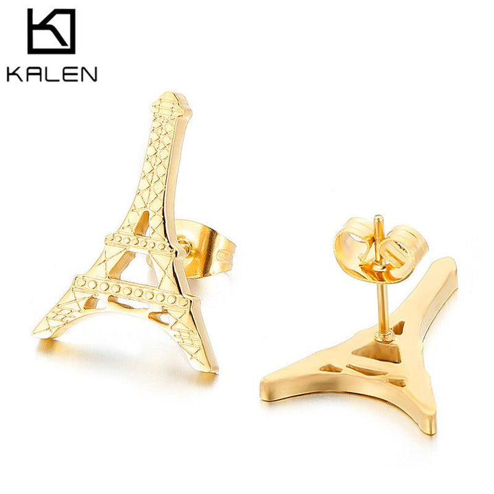 Stainless Steel Geometric Pyramid Stub Earrings - kalen