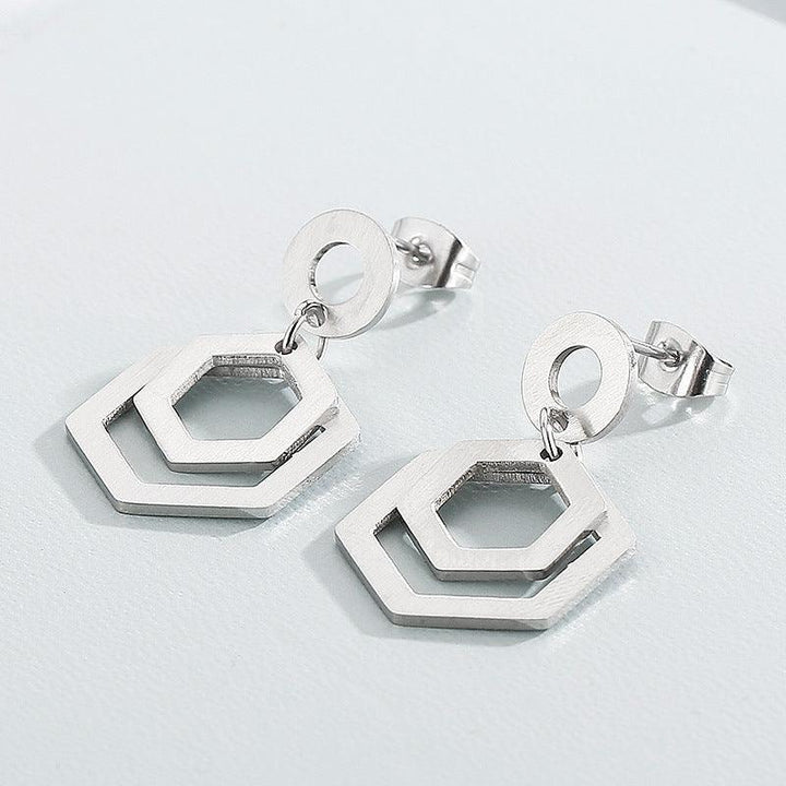 Stainless Steel Geometric Pyramid Stub Earrings - kalen