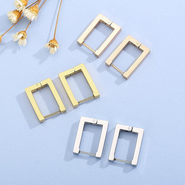 Stainless Steel Geometric Rectangle Hinged Hoop Earrings - kalen