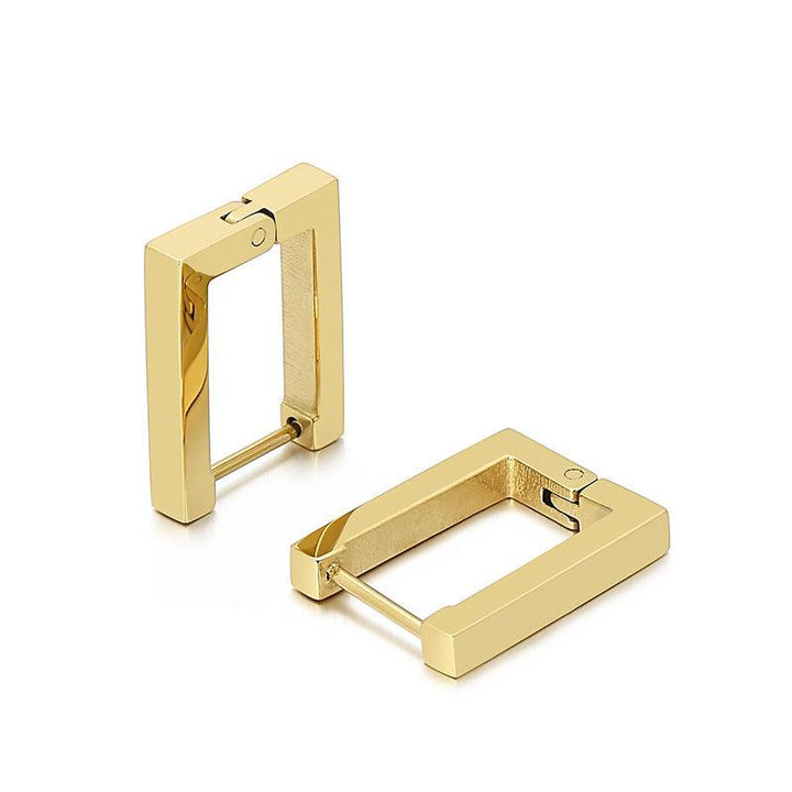 Stainless Steel Geometric Rectangle Hinged Hoop Earrings - kalen