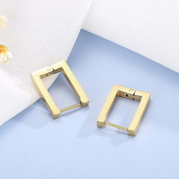 Stainless Steel Geometric Rectangle Hinged Hoop Earrings - kalen