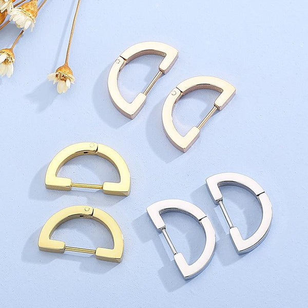 Stainless Steel Geometric Semicircle Hinged Hoop Earrings - kalen
