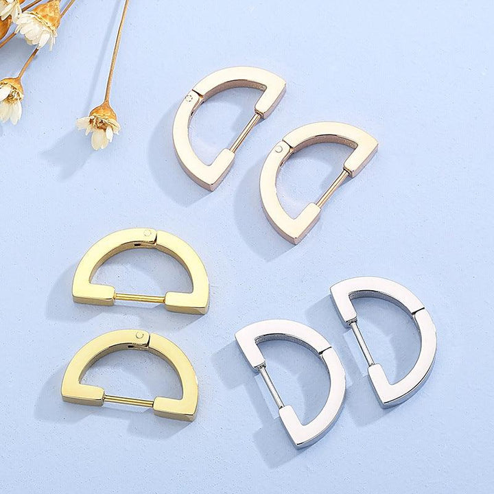 Stainless Steel Geometric Semicircle Hinged Hoop Earrings - kalen