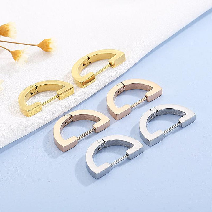 Stainless Steel Geometric Semicircle Hinged Hoop Earrings - kalen