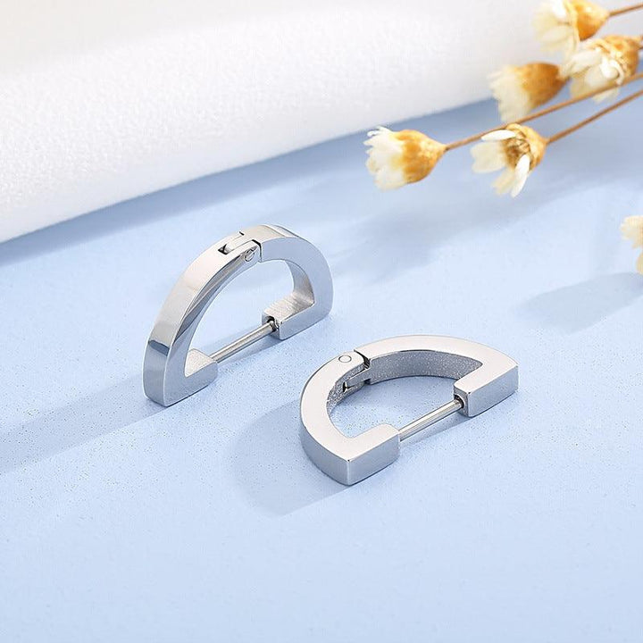 Stainless Steel Geometric Semicircle Hinged Hoop Earrings - kalen