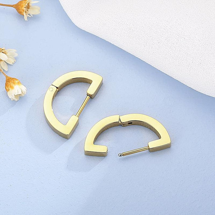 Stainless Steel Geometric Semicircle Hinged Hoop Earrings - kalen