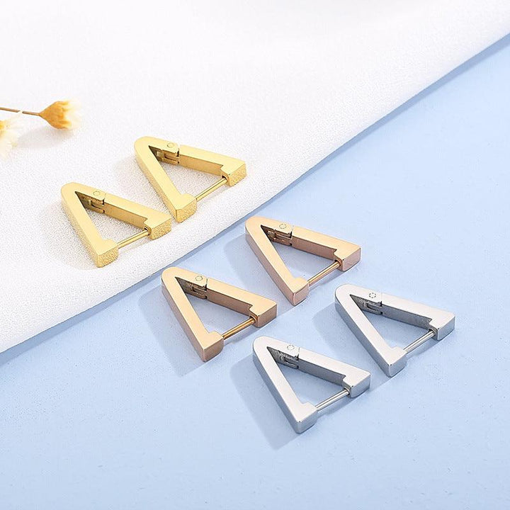 Stainless Steel Geometric Triangle Hinged Hoop Earrings - kalen