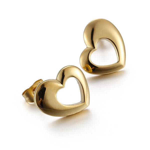 Stainless Steel Geometry Heart Stub Earrings - kalen