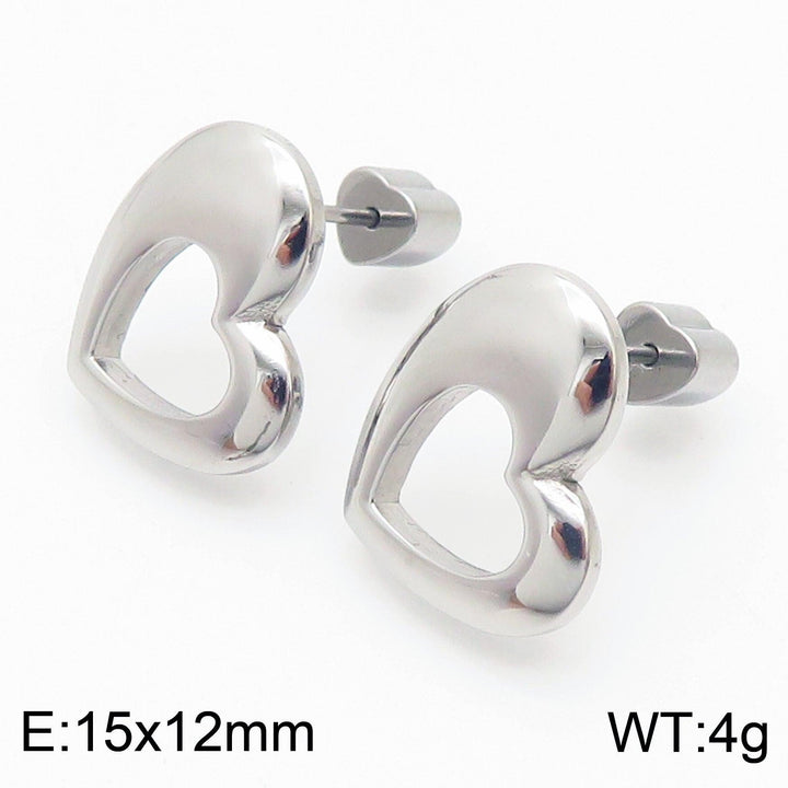 Stainless Steel Geometry Heart Stub Earrings - kalen