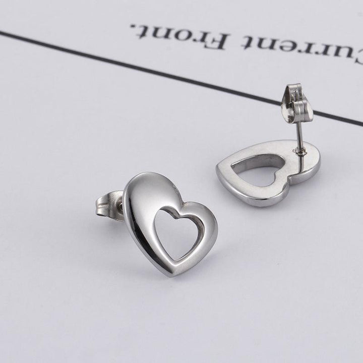 Stainless Steel Geometry Heart Stub Earrings - kalen