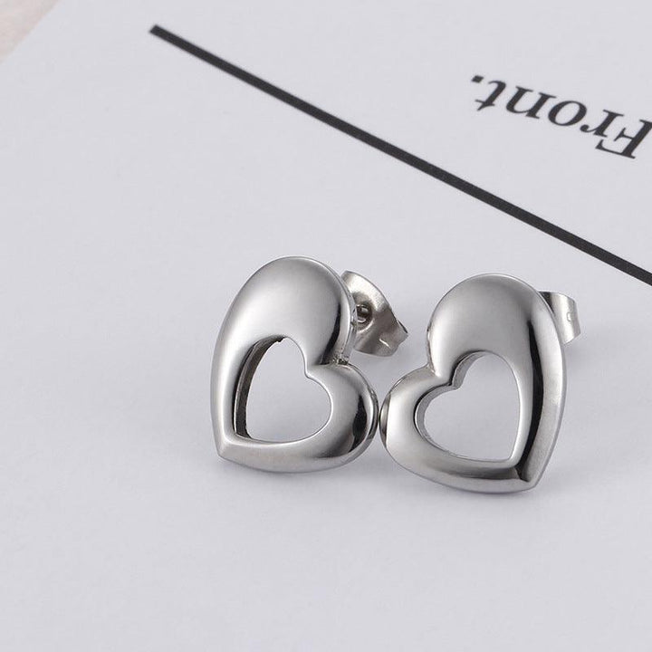 Stainless Steel Geometry Heart Stub Earrings - kalen