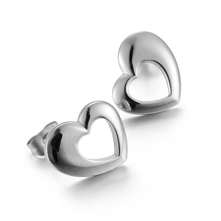 Stainless Steel Geometry Heart Stub Earrings - kalen