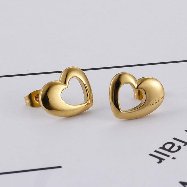 Stainless Steel Geometry Heart Stub Earrings - kalen