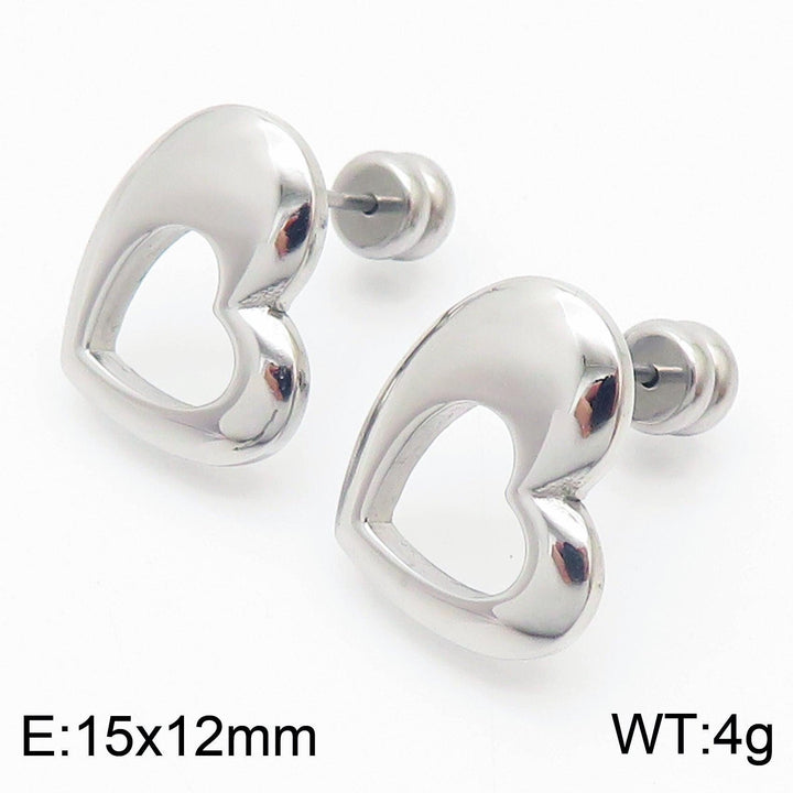 Stainless Steel Geometry Heart Stub Earrings - kalen