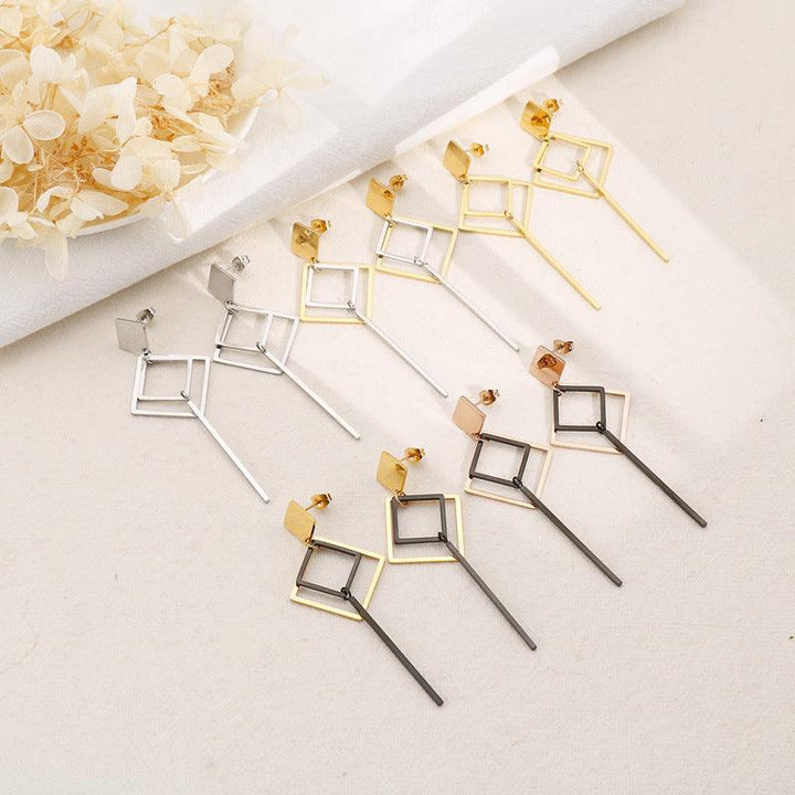 Stainless Steel Geometry Tassel Drop Earrings - kalen