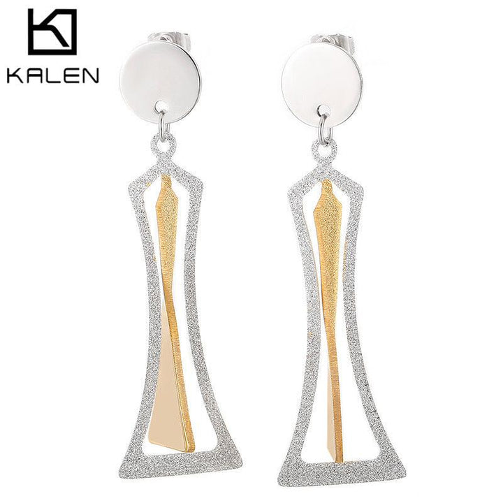 Stainless Steel Geometry Tassel Drop Earrings - kalen