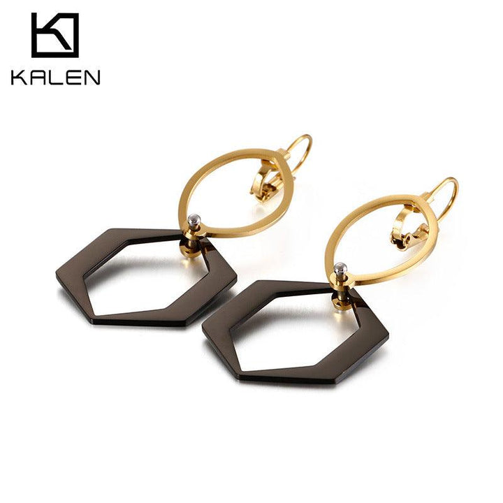 Stainless Steel Geometry Tassel Drop Earrings - kalen