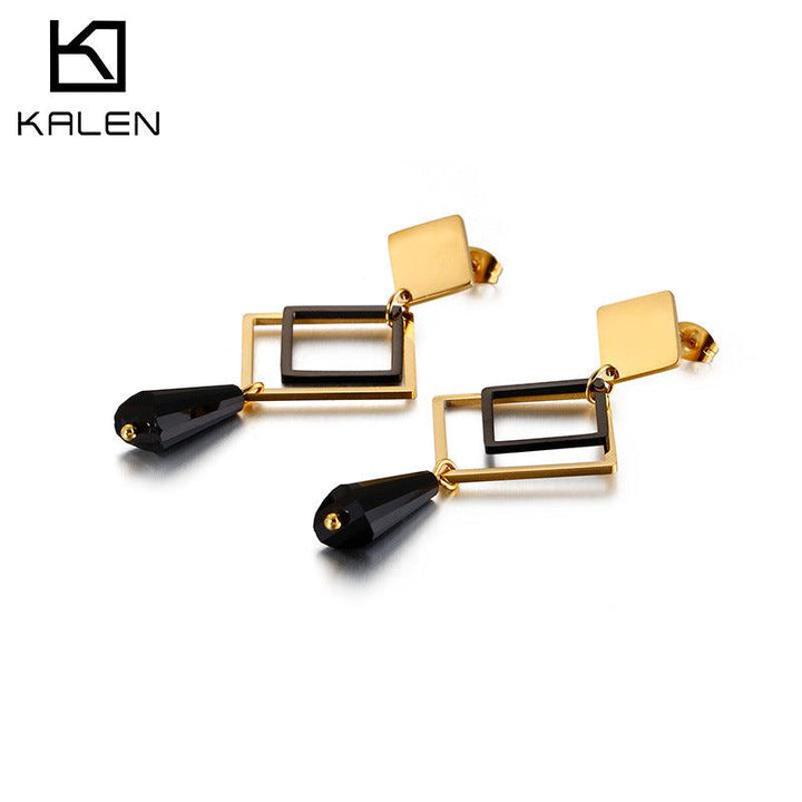 Stainless Steel Geometry Tassel Drop Earrings - kalen