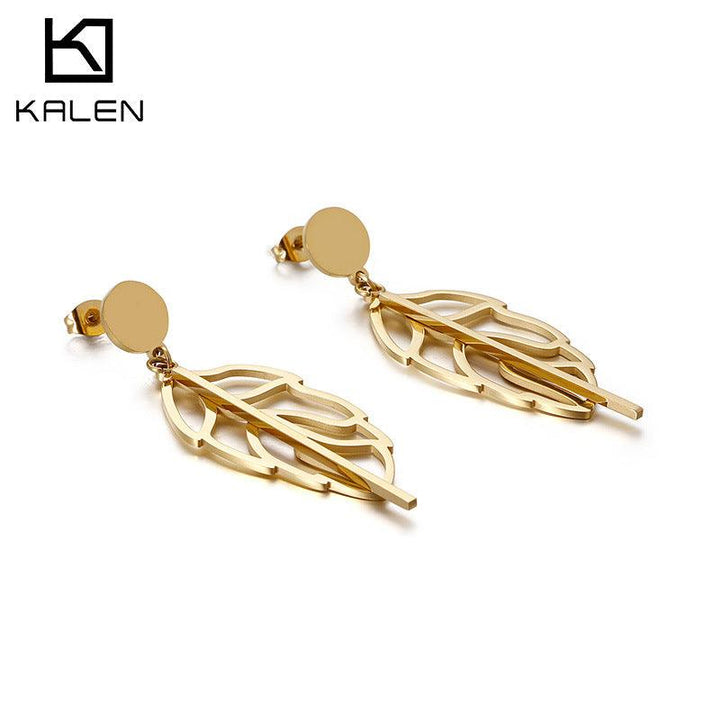 Stainless Steel Geometry Tassel Drop Earrings - kalen