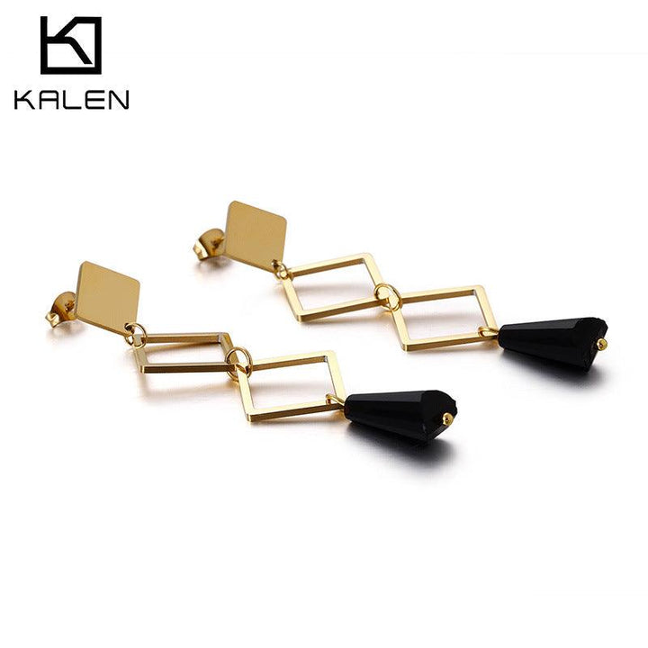 Stainless Steel Geometry Tassel Drop Earrings - kalen